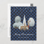 ブループレイドトナカイのクリスマス シーズンポストカード (正面/裏面)