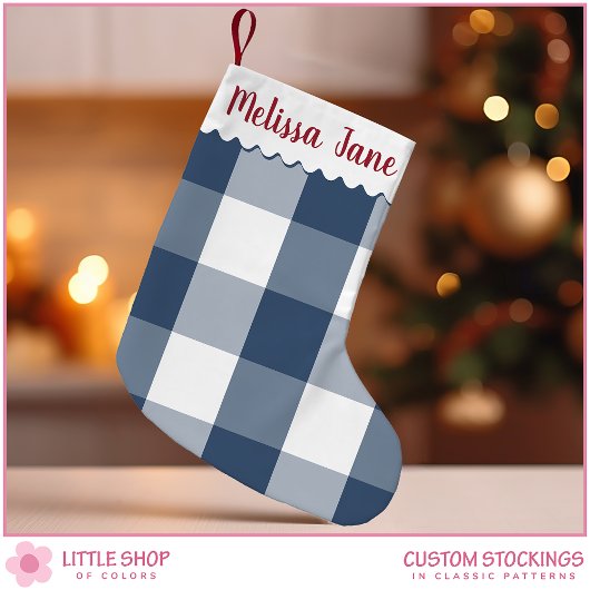 ブループレイドバッファローチェックモノグラム スモールクリスマスストッキング