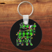 ブループレイドバッファローディアクリスマスパジャマクリスマス キーホルダー (正面)