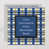 ブループレイドバースデーパーティ招待状 招待状 (正面/裏面)