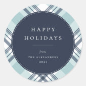 ブループレイドパターンホリデー ラウンドシール (正面)