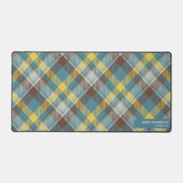 ブループレイドパターン名前をカスタムするモノグラム文字 デスクマット