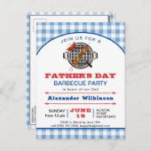 ブループレイドファーザーズデイBBQパーティの招待状 ポストカード (正面/裏面)