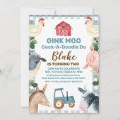 ブループレイドファーム及びトラクタ誕生日招待状 招待状 (正面)