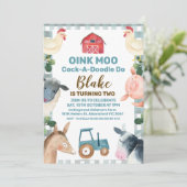 ブループレイドファーム及びトラクタ誕生日招待状 招待状 (スタンド正面)