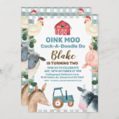 ブループレイドファーム及びトラクタ誕生日招待状 招待状 (正面/裏面)