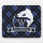 ブループレイドフィッシュ&フックモノグラム マウスパッド (正面)