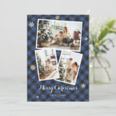 ブループレイドフォトコラージュメリークリスマスカード シーズンカード (スタンド正面)