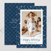 ブループレイドフォトハッピーホリデーズカード シーズンカード (正面/裏面)