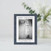 ブループレイドフォトメリークリスマスカード ポストカード (スタンド正面)