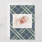 ブループレイドベビー誕生発表写真カード 案内状 (裏面)