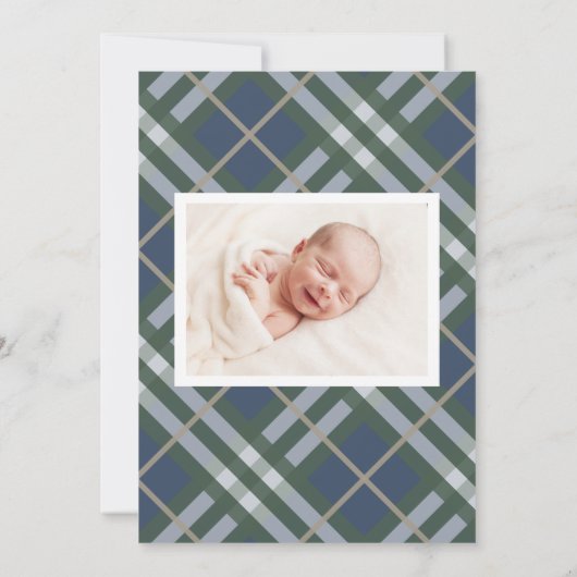 ブループレイドベビー誕生発表写真カード 案内状 (裏面)