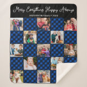 ブループレイドホリデーパーソナライズされた13フォトコラージュ シェルパブランケット (正面)