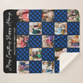 ブループレイドホリデーパーソナライズされた13フォトコラージュ シェルパブランケット (正面(横))