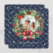 ブループレイドリーススターズ写真メリークリスマスカード シーズンカード (正面/裏面)