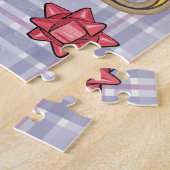 ブループレイドレッドボウハッピーホリデーズクリスマスパズル ジグソーパズル (側面)