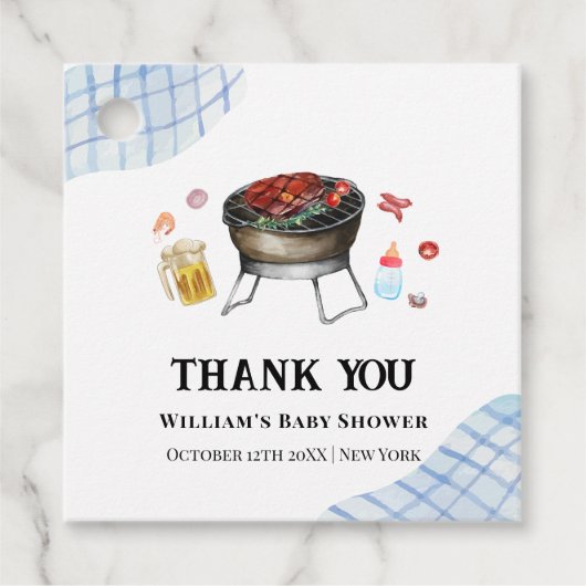 ブループレイドレトロカントリーベビーQベビーシャワー フェイバータグ (正面)