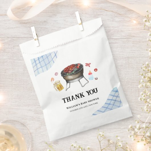 ブループレイドレトロカントリーベビーQベビーシャワー フェイバーバッグ (クリップ留めされた状態)