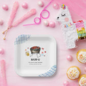 ブループレイドレトロカントリーベビーQベビーシャワー ペーパープレート (パーティー)