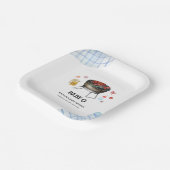 ブループレイドレトロカントリーベビーQベビーシャワー ペーパープレート (傾斜あり)