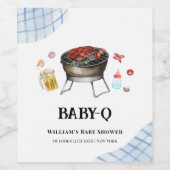 ブループレイドレトロカントリーベビーQベビーシャワー ワインラベル (シングルラベル)