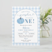 ブループレイド名門私立校風のパンプキン秋ボーイ誕生日 招待状 (スタンド正面)