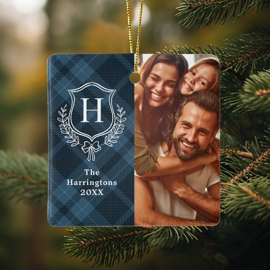 ブループレイド家紋写真クリスマス セラミックオーナメント