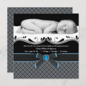 ブループレイド男の赤ちゃん写真誕生のお知らせ 案内状 (正面/裏面)