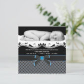 ブループレイド男の赤ちゃん写真誕生のお知らせ 案内状 (スタンド正面)