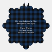 ブループレイド素朴ハッピーホリデー写真 オーナメントカード (裏面)