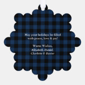 ブループレイド素朴メリークリスマスフォト オーナメントカード (裏面)