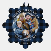 ブループレイド素朴メリークリスマスフォト オーナメントカード (正面)