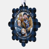 ブループレイド素朴メリークリスマスフォト オーナメントカード (左)