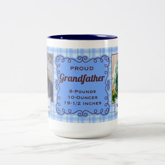 ブループレイド誇りを持った祖父2枚の写真 ツートーンマグカップ (中央)
