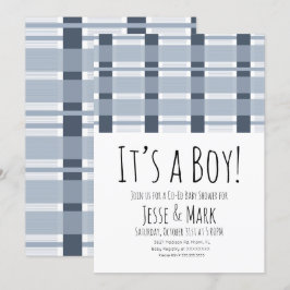 ブループレイド赤ちゃんシャワーパターン男の子 招待状
