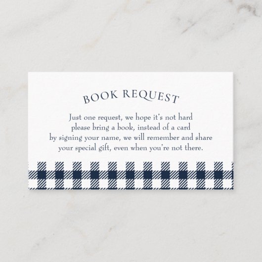 ブループレイド赤ちゃんシャワーブックリクエストカード 名刺 (正面)