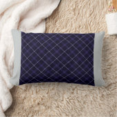 ブループレイド/サイド無地のタータンチェックストライプ付き ランバークッション (ブランケット)