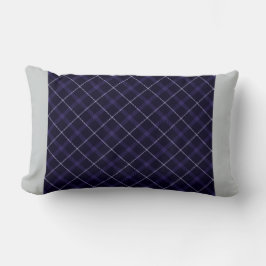 ブループレイド/サイド無地のタータンチェックストライプ付き ランバークッション