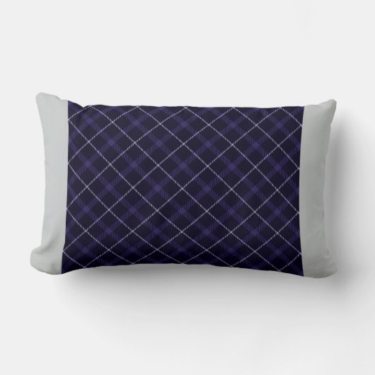 ブループレイド/サイド無地のタータンチェックストライプ付き ランバークッション (正面)