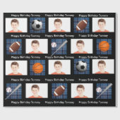 ブループレイド&スポーツ(フォト誕生日) ラッピングペーパー (フラット)