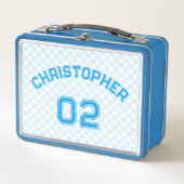 ブループレイヤー名ジャージー番号キッズボーイズスクール メタルランチボックス (正面)