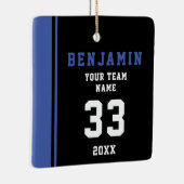 ブループレイヤー名番号チームスポーツキッズキープサケ セラミックオーナメント (右)