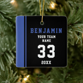 ブループレイヤー名番号チームスポーツキッズキープサケ セラミックオーナメント