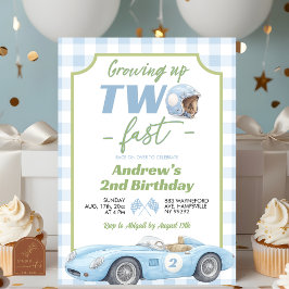 ブループレッピーなレトロデザインの「TWO Fast」バースデー招待状 招待状
