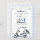 ブループレッピーホールインワンボーイファーストゴルフバースデー 招待状 (正面)