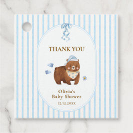 ブループレッピー ストライプ We Can Bearly Wait ベビーシャワー フェイバータグ
