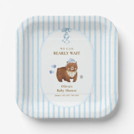 ブループレッピー ストライプ We Can Bearly Wait ベビーシャワー ペーパープレート