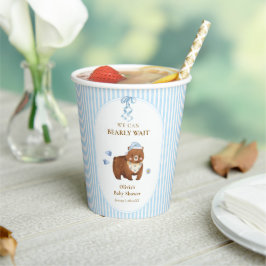 ブループレッピー ストライプ We Can Bearly Wait ベビーシャワー 紙コップ