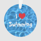ブループールウォーターで泳ぐ赤いハートが大好き オーナメント (正面)