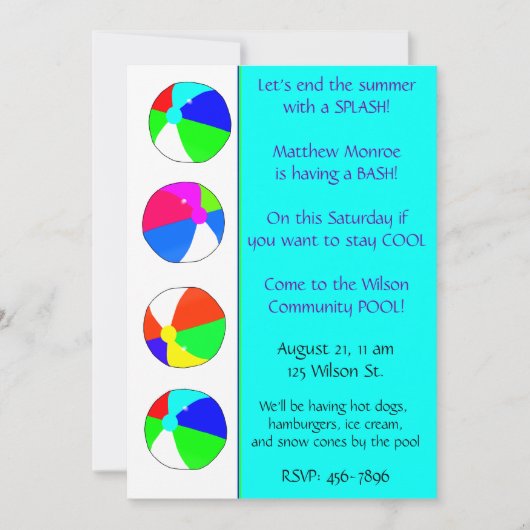 ブループールパーティの招待状 招待状 (正面)